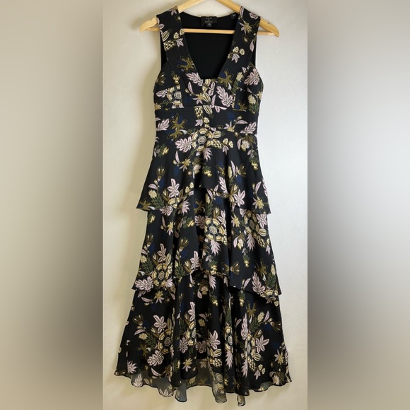A.L.C. Dresses & Skirts - A.L.C “Hayley” tiered floral/black midi dress Women Sz 6 Tiered Silk Midi Dress